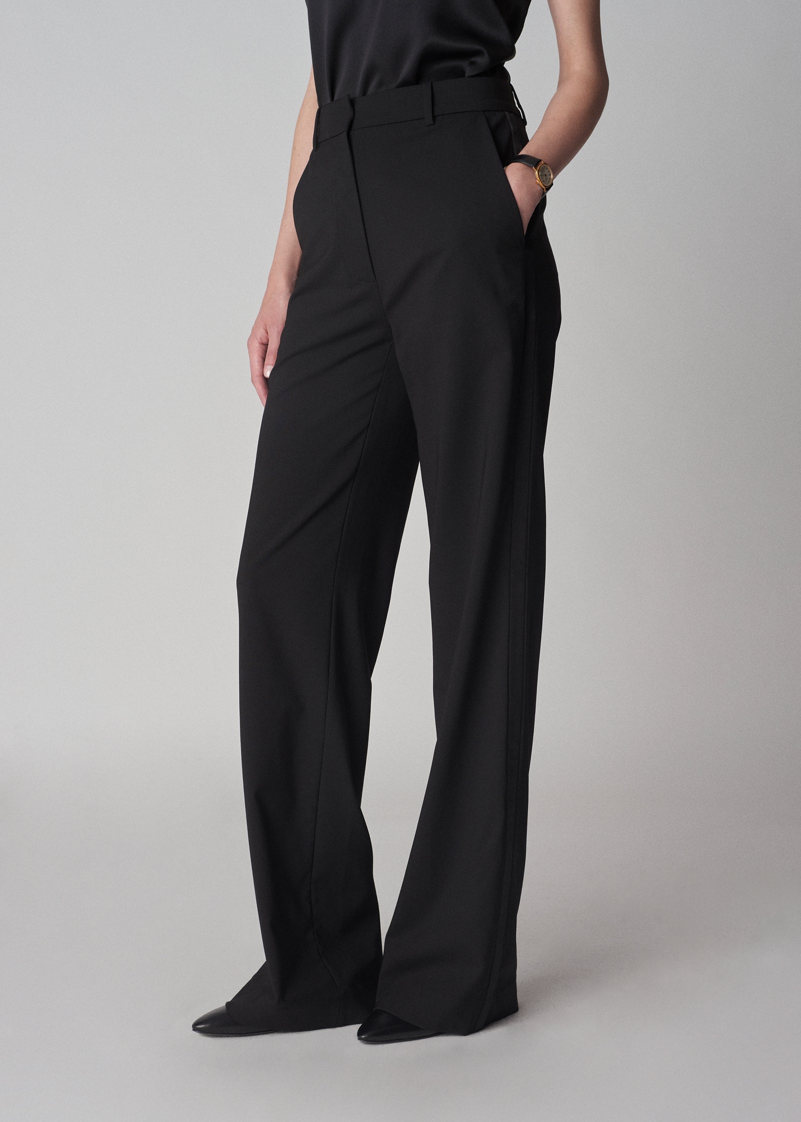 Tuxedo Pant in Wool and SIlk - Black - CO Collections