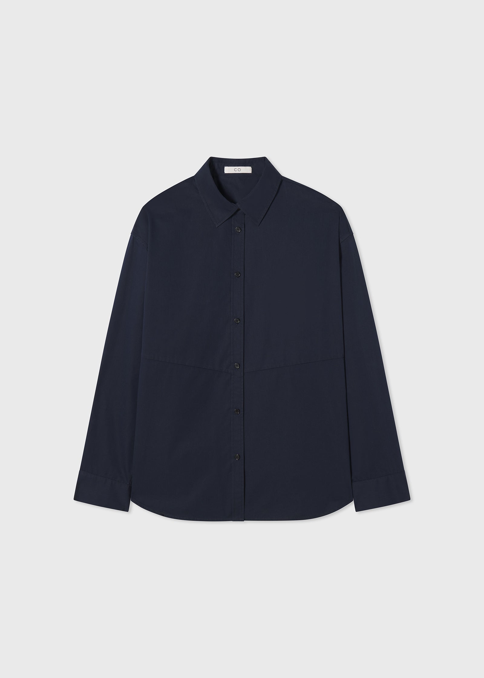 Sculptural Button Down Shirt in Cotton Silk - Navy - CO Collections