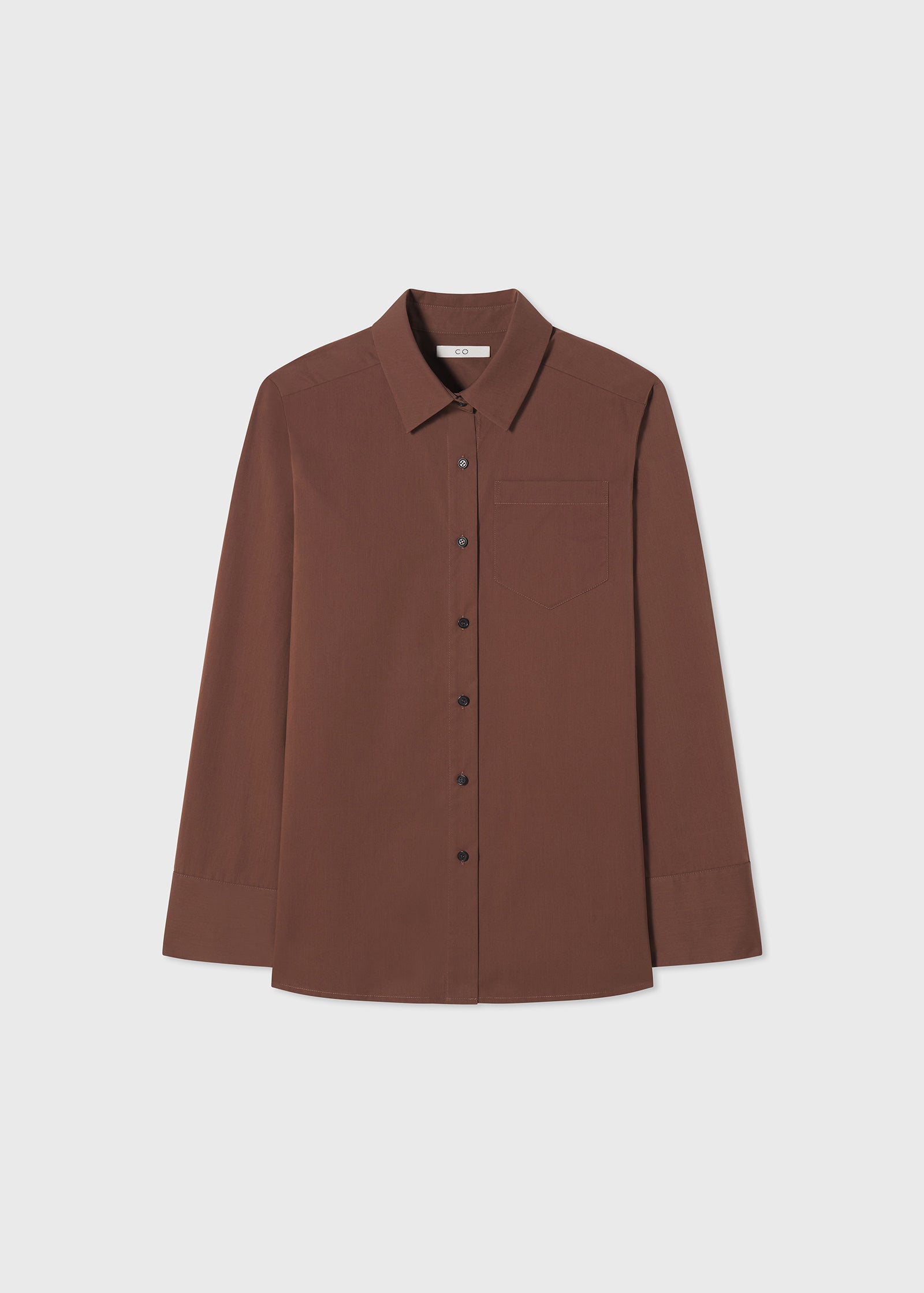 Button Down Shirt in Cotton Silk Poplin -  Brown - CO Collections