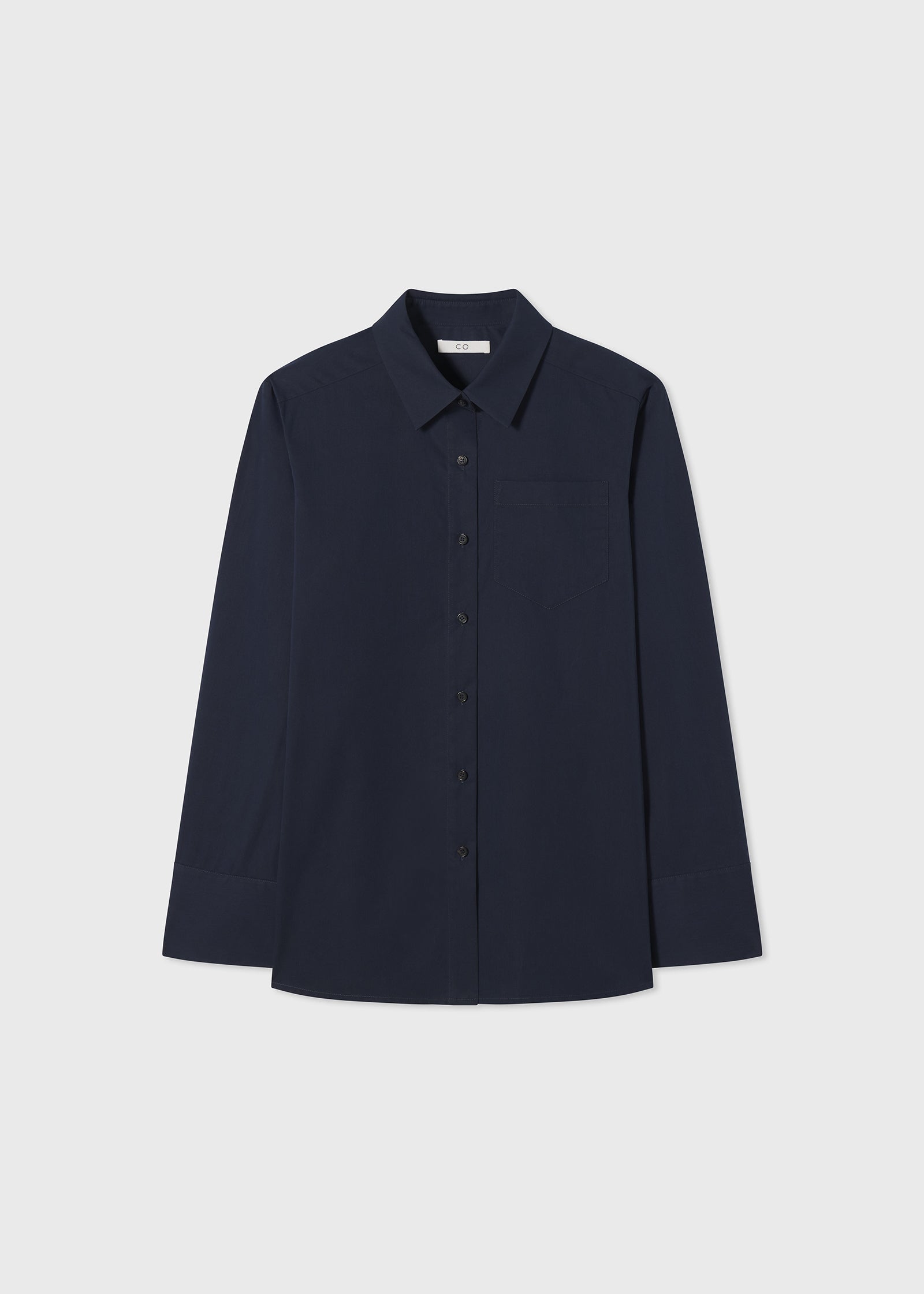 Classic Button Down Shirt in Cotton Silk Poplin - Navy - CO Collections