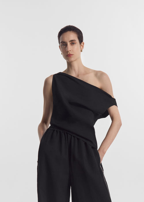 Draped Back Top in Viscose Silk - Black, image 1 of 5