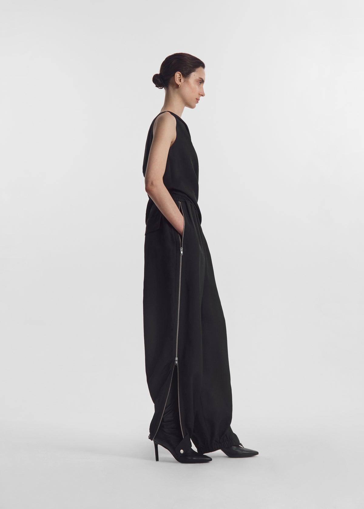 Articulated Vented Pant in Silk Viscose - Black, image 1 of 4