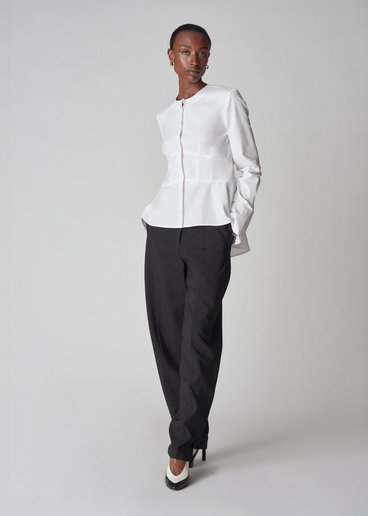 Flared Shirt in Cotton Poplin - White