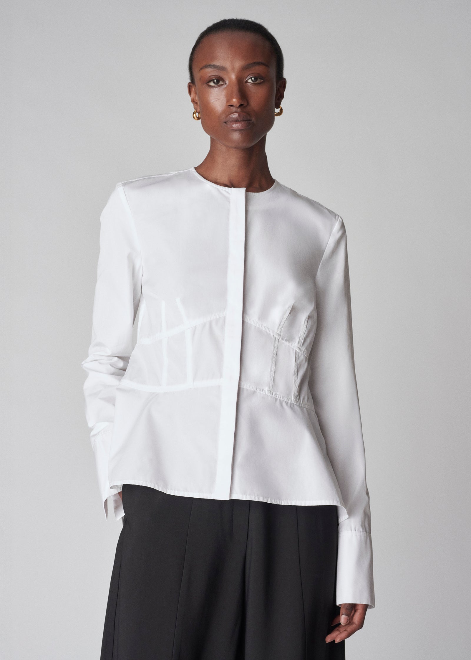 Flared Shirt in Cotton Poplin - White