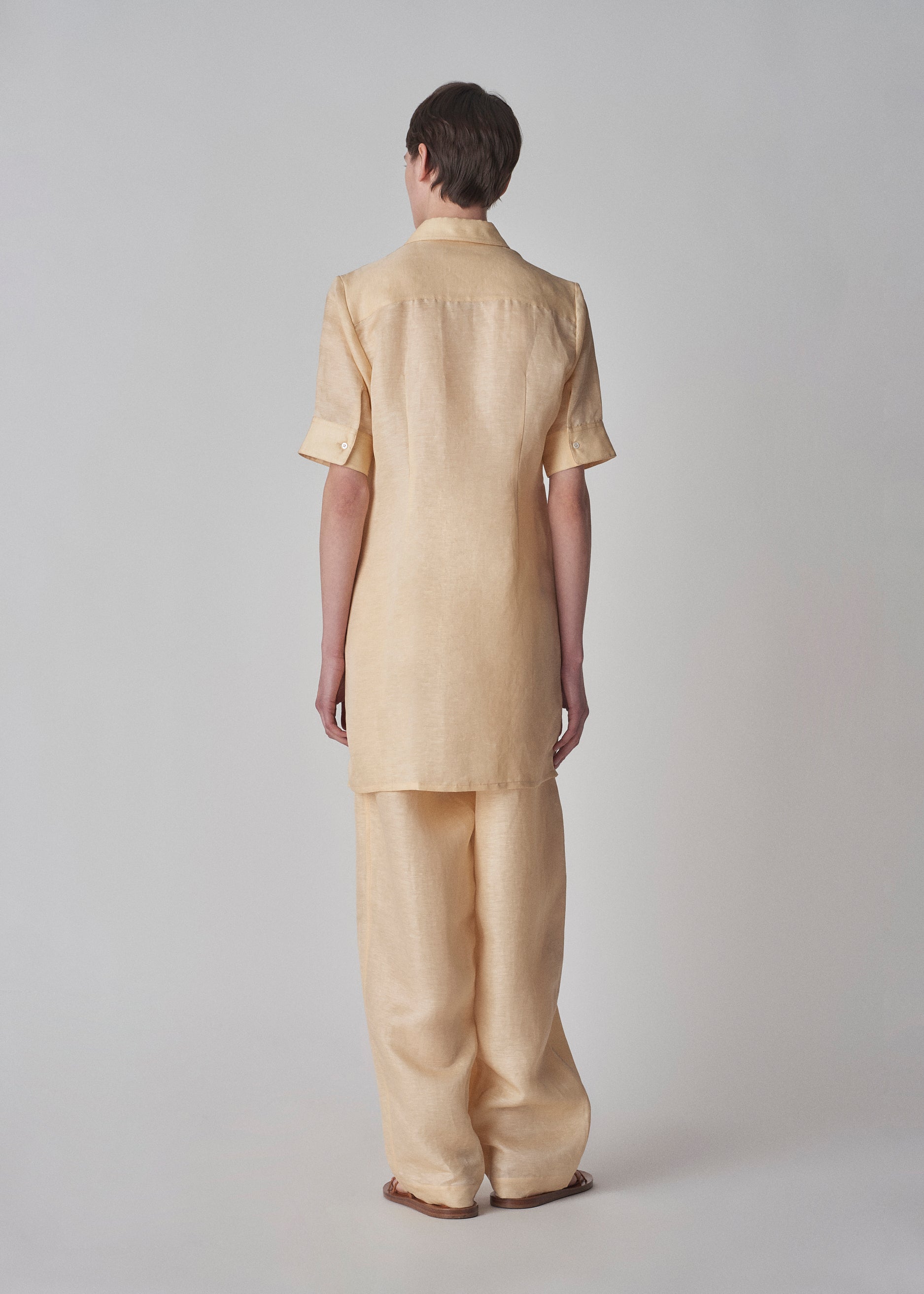 Short Sleeve Shirt Dress in Organza - Custard - CO Collections
