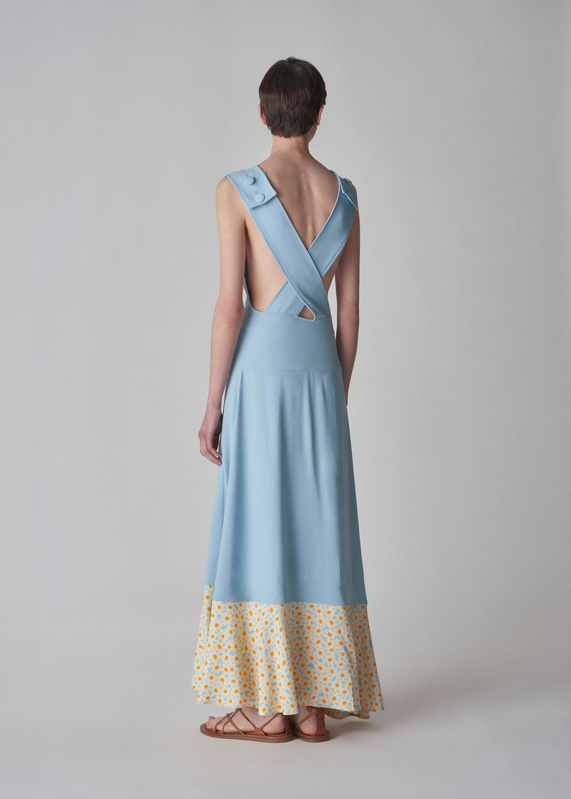 Apron Dress in Satin Viscose- Blue Multi - CO