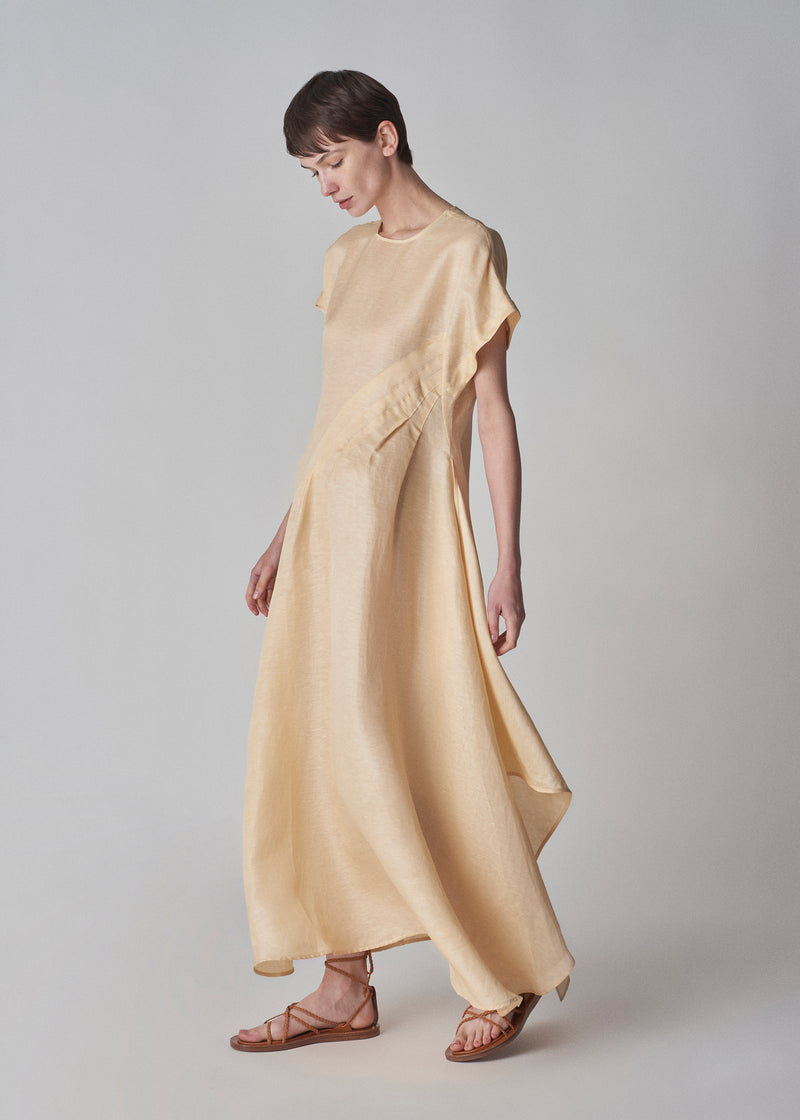 Cap Sleeve Draped Dress in Organza - Custard - CO