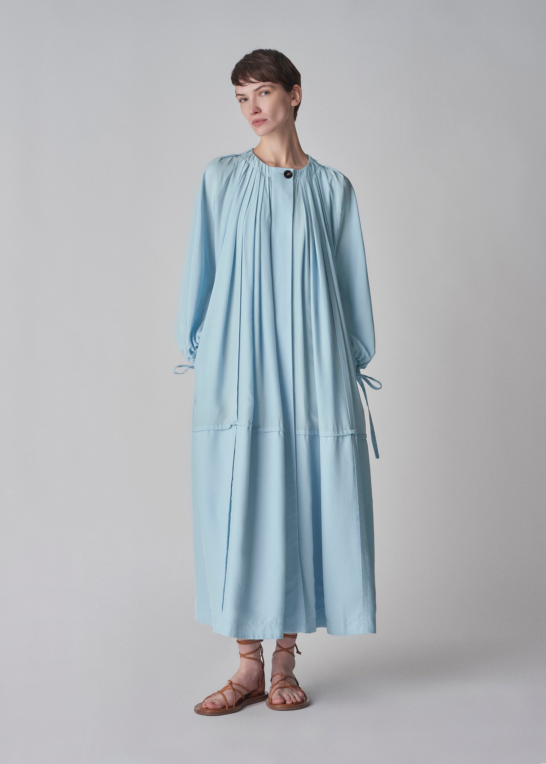 Long Sleeve Dress in Viscose Habotai - Blue - CO Collections