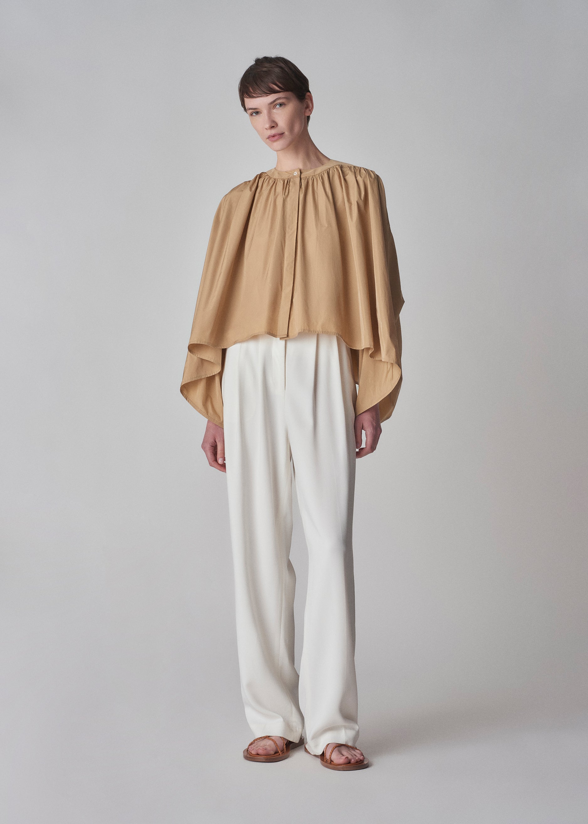 Gathered Tunic Blouse in Taffeta - Butterscotch - CO Collections