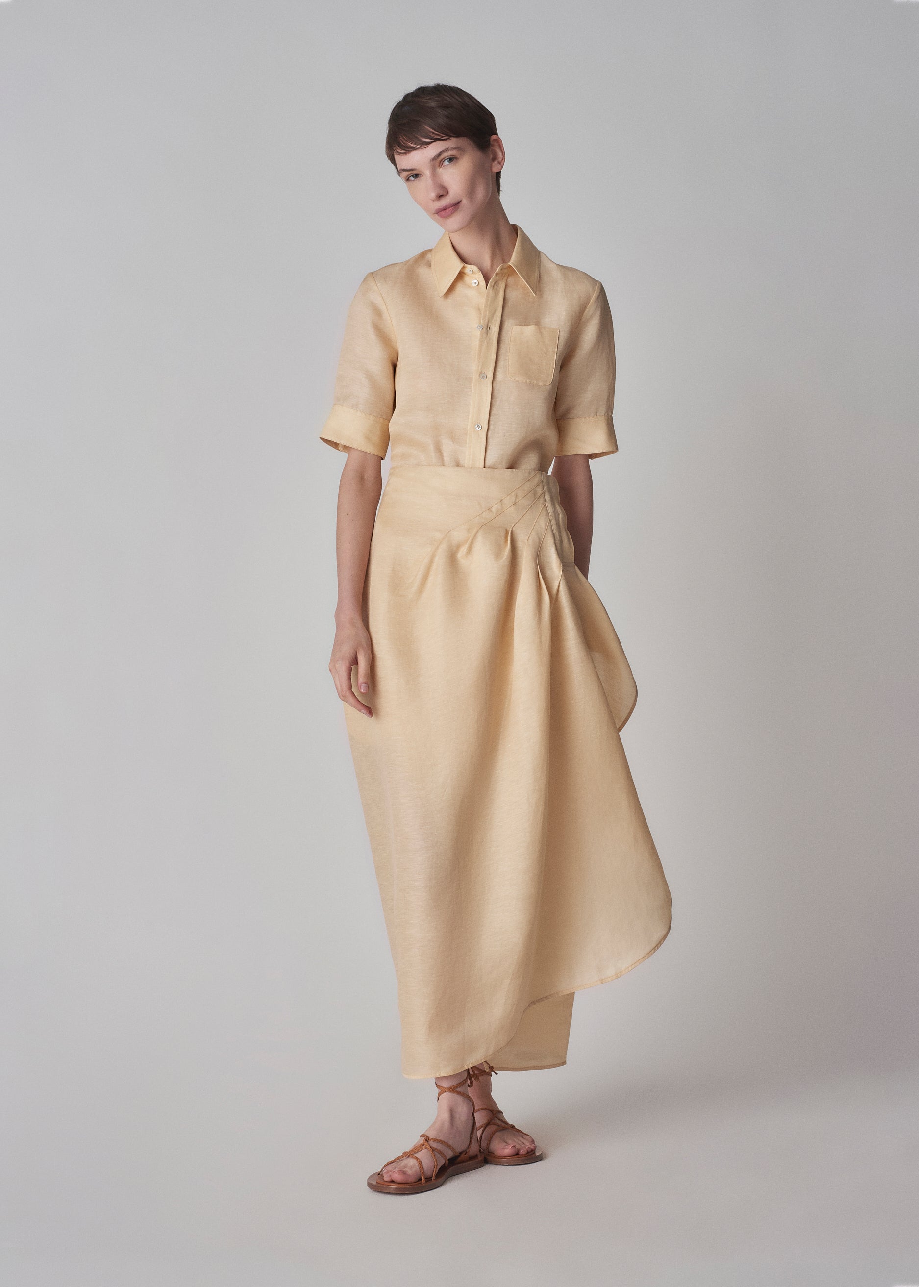 Short Sleeve Shirt Dress in Organza - Custard - CO Collections