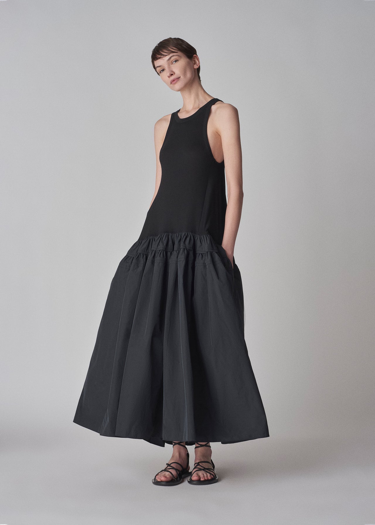 Tank Dress in Cotton Jersey and Taffeta - Black