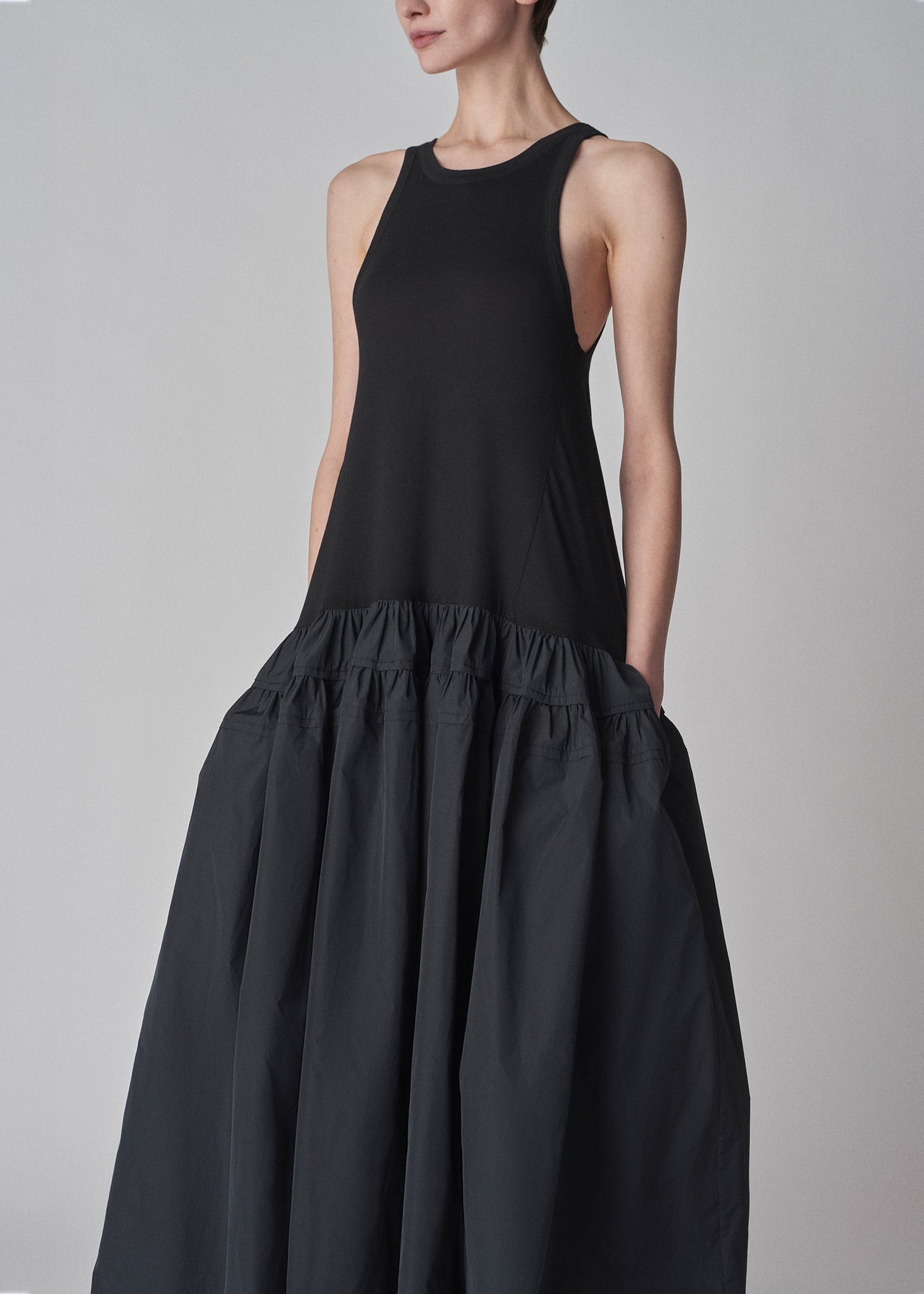 Tank Dress in Cotton Jersey and Taffeta - Black