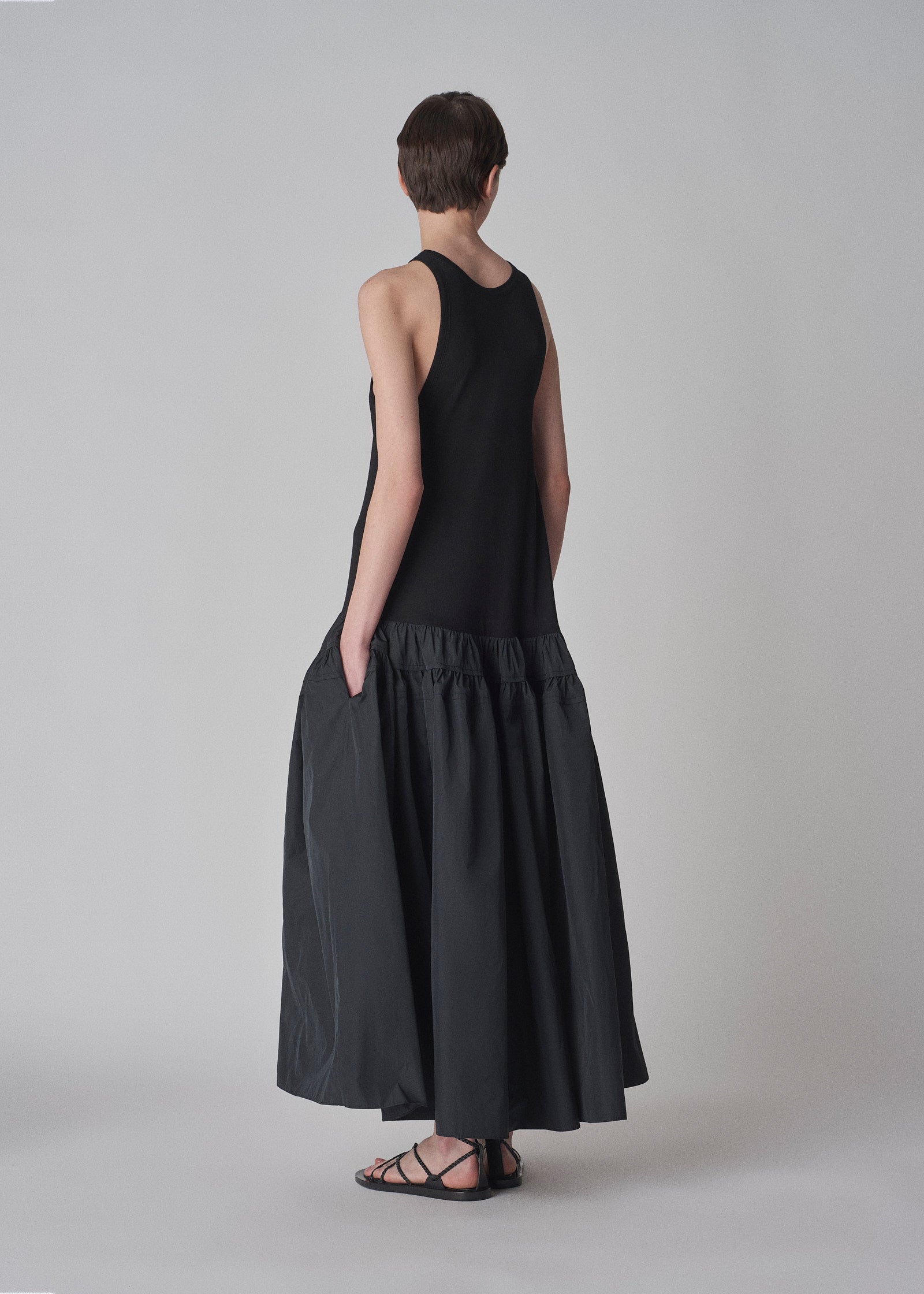 Tank Dress in Cotton Jersey and Taffeta - Black - CO Collections
