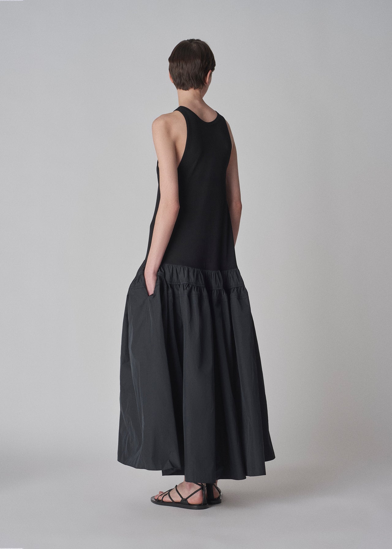 Tank Dress in Cotton Jersey and Taffeta - Black