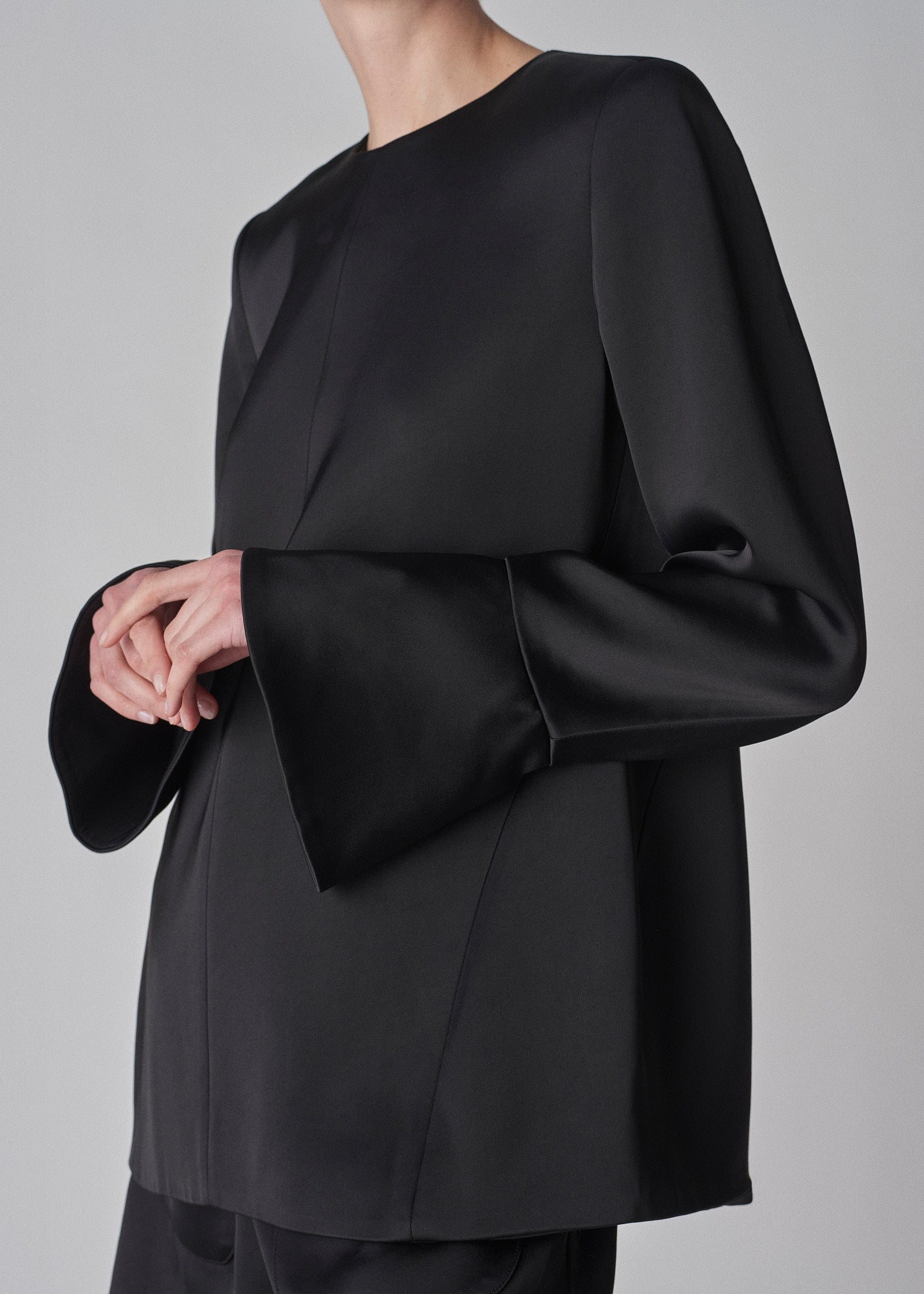 Peplum Sleeve Top in Satin Crepe - Black - CO Collections