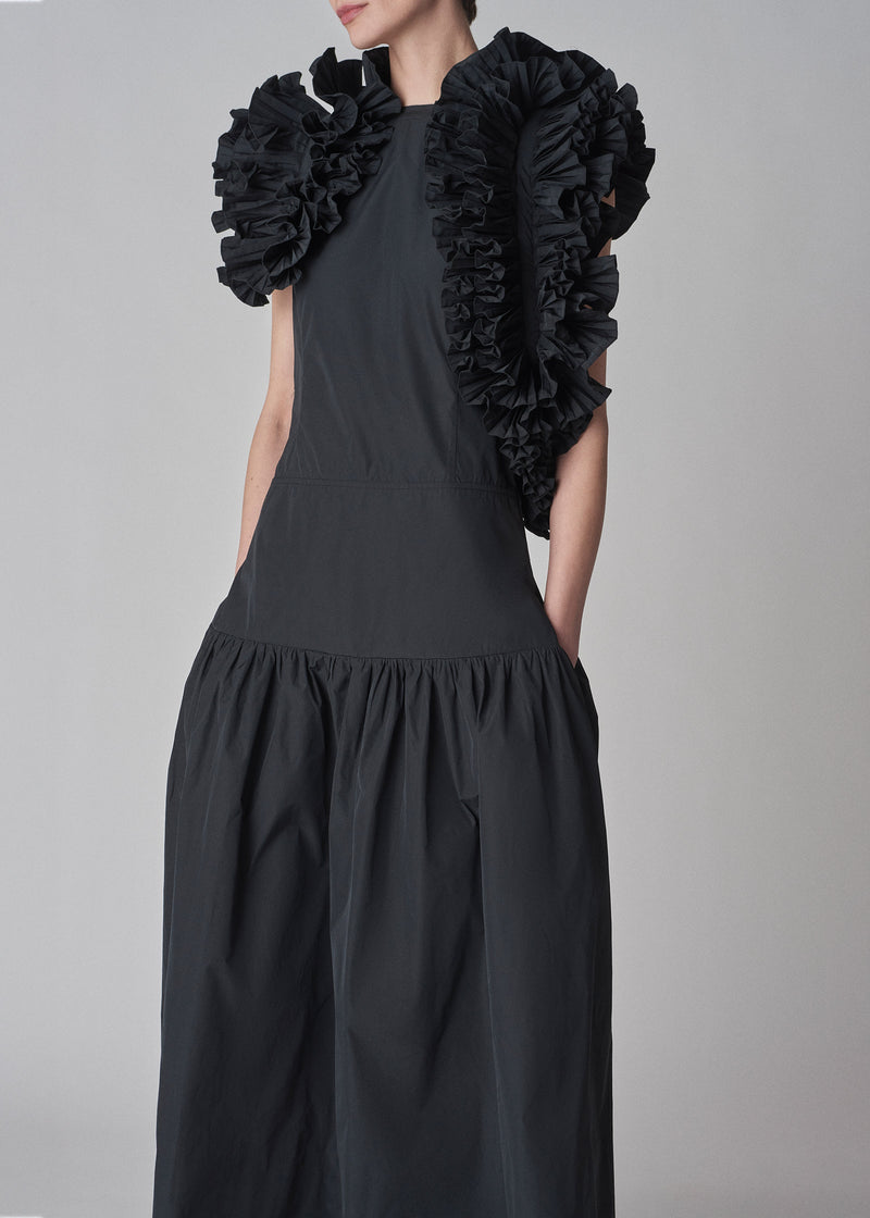 Sleeveless Ruffle Dress in Taffeta  - Black - CO
