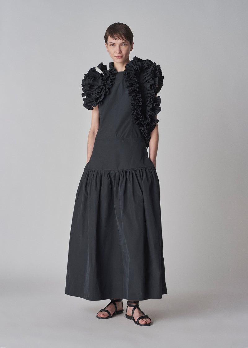 Sleeveless Ruffle Dress in Taffeta  - Black - CO