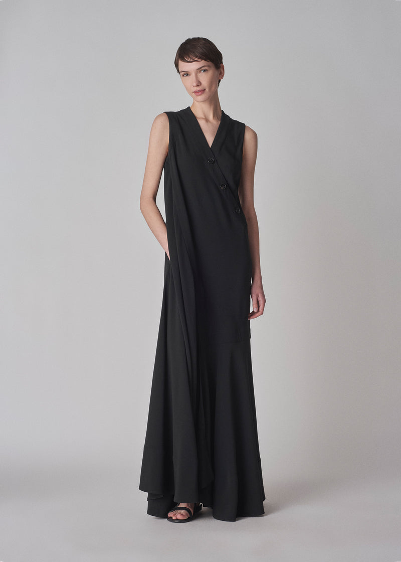 Sleeveless Dress in Satin Viscose - Black - CO
