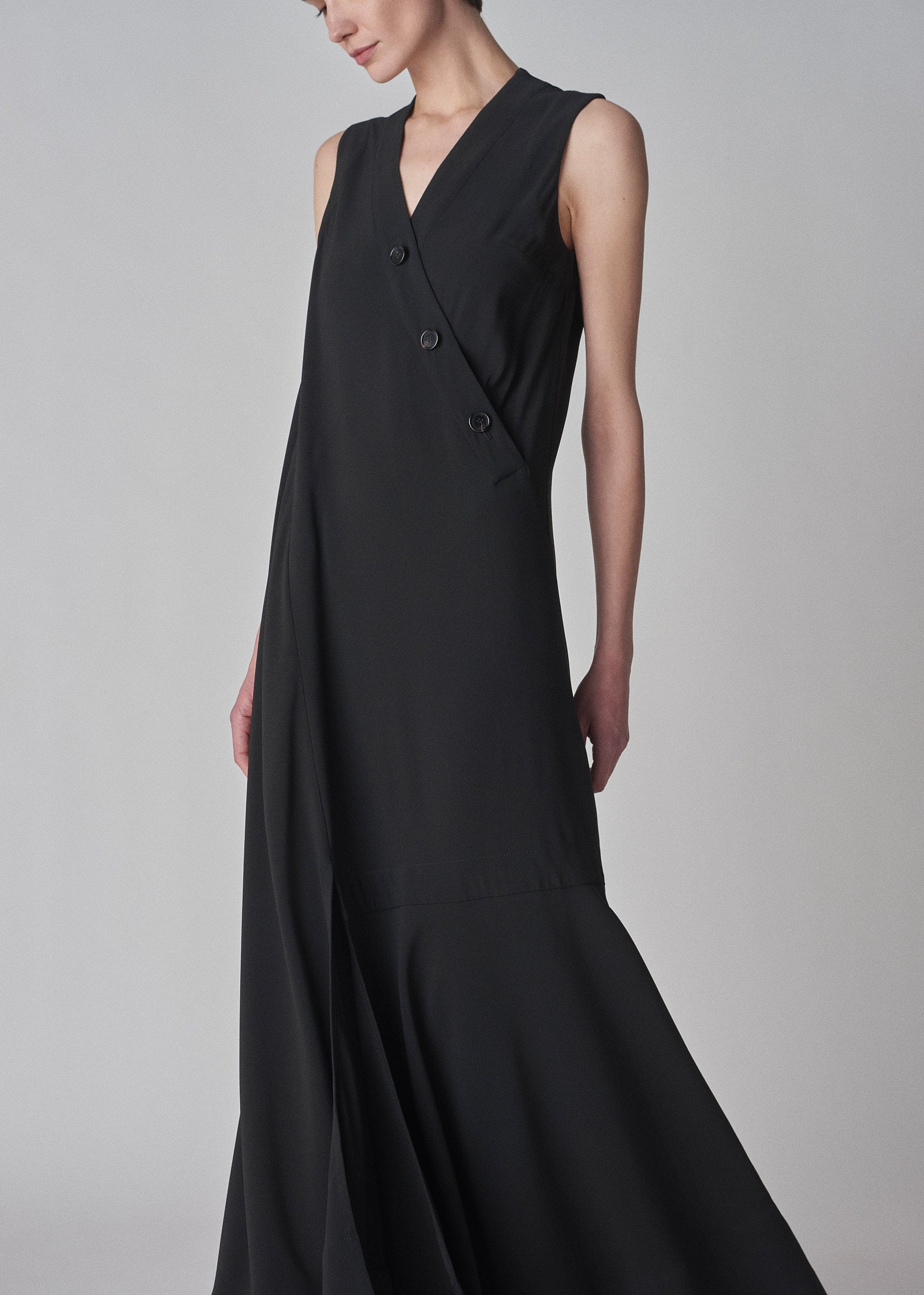Sleeveless Dress in Satin Viscose - Black - CO Collections