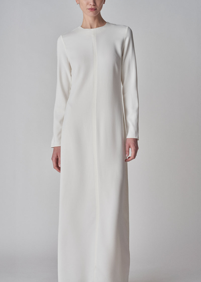 Long Sleeve Column Dress in Viscose Crepe - Ivory - CO