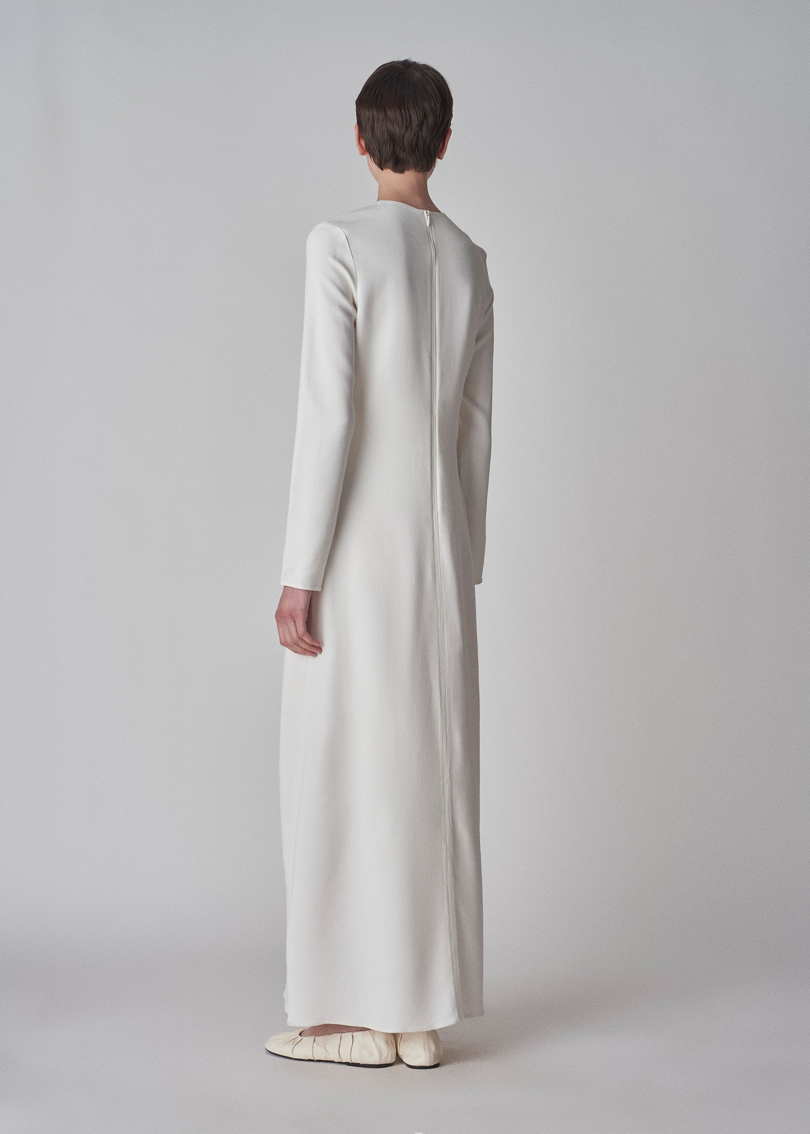 Long Sleeve Column Dress in Viscose Crepe - Ivory - CO Collections