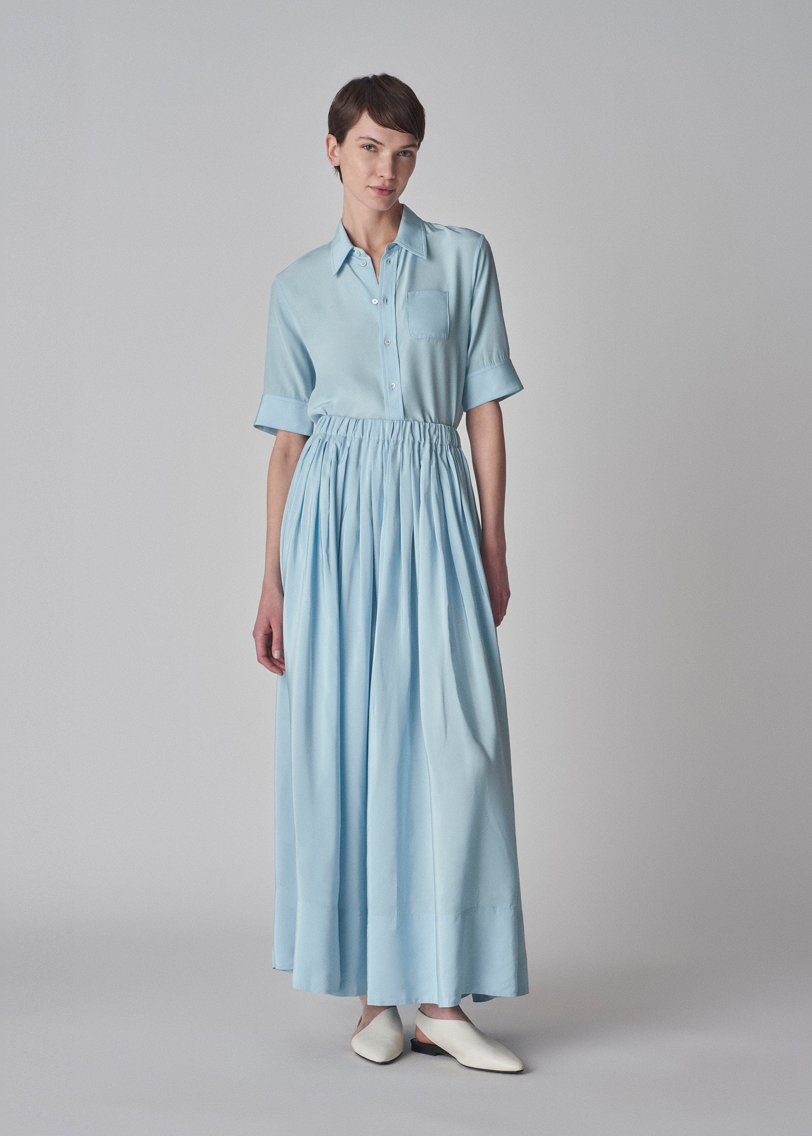Fitted Shirtdress in Viscose Habotai - Light Blue - CO Collections
