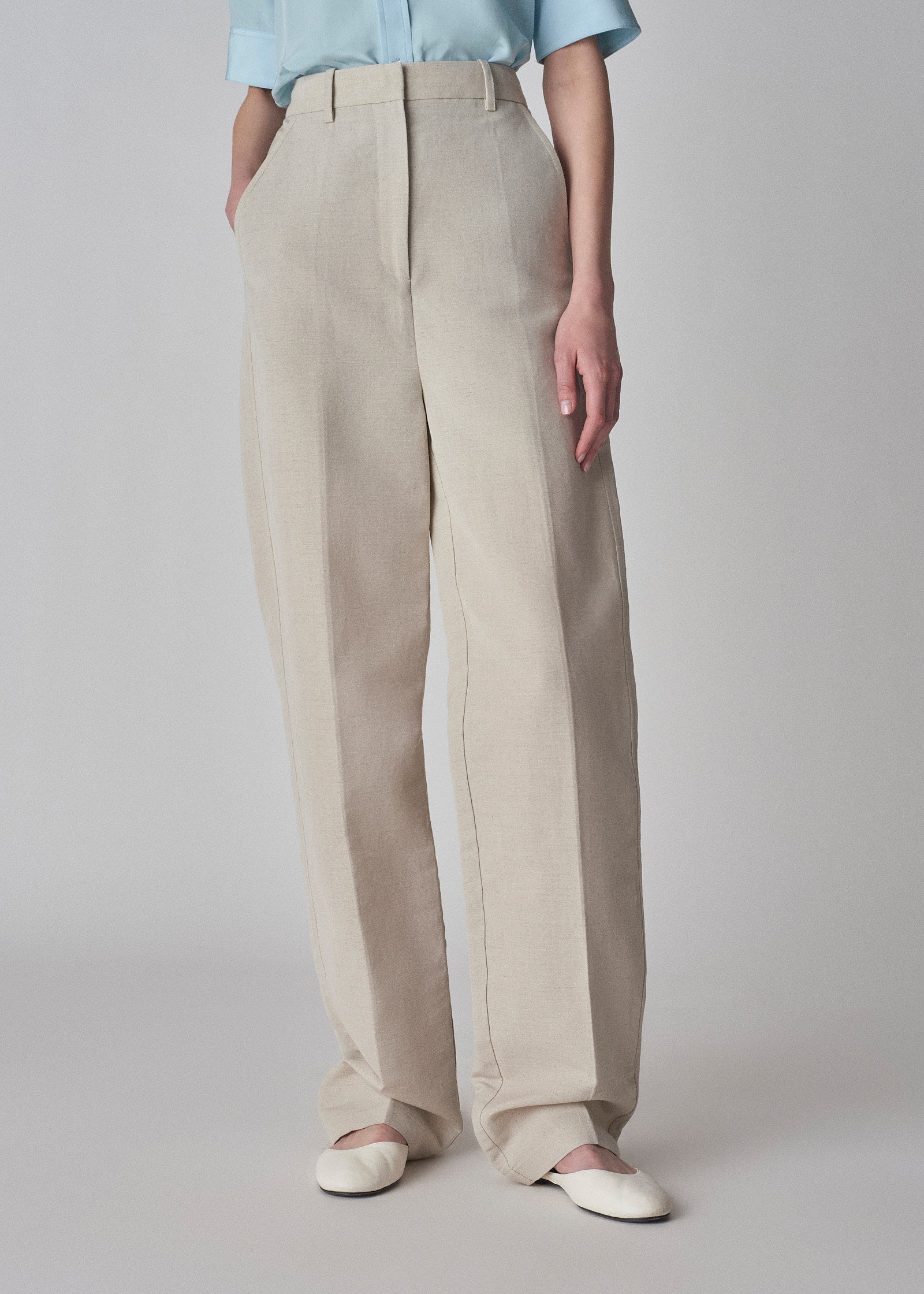 Flat Front Trouser in Linen - Clay - CO Collections