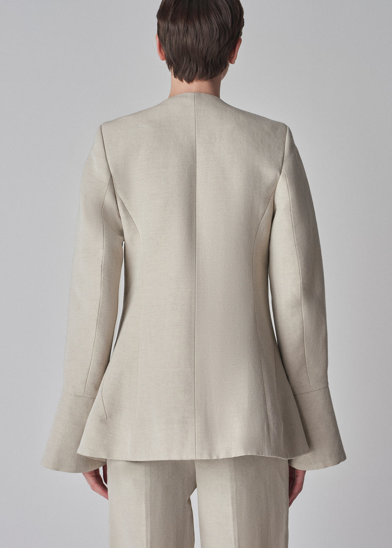 Peplum Cuff Jacket in Linen - Clay - CO