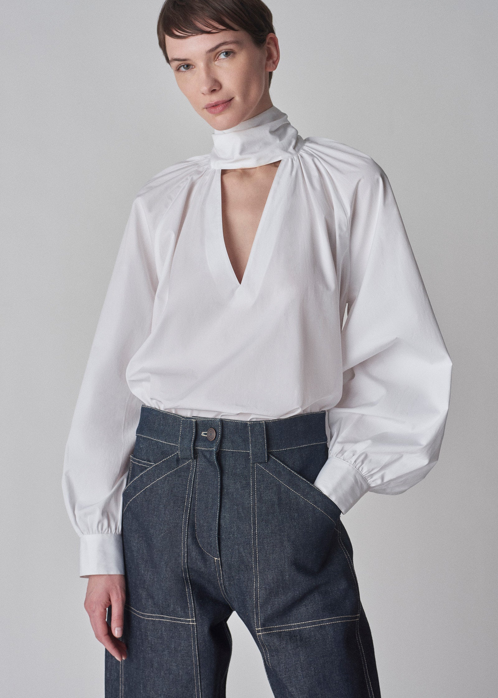 Scarf Blouse in Cotton Poplin - White - CO Collections