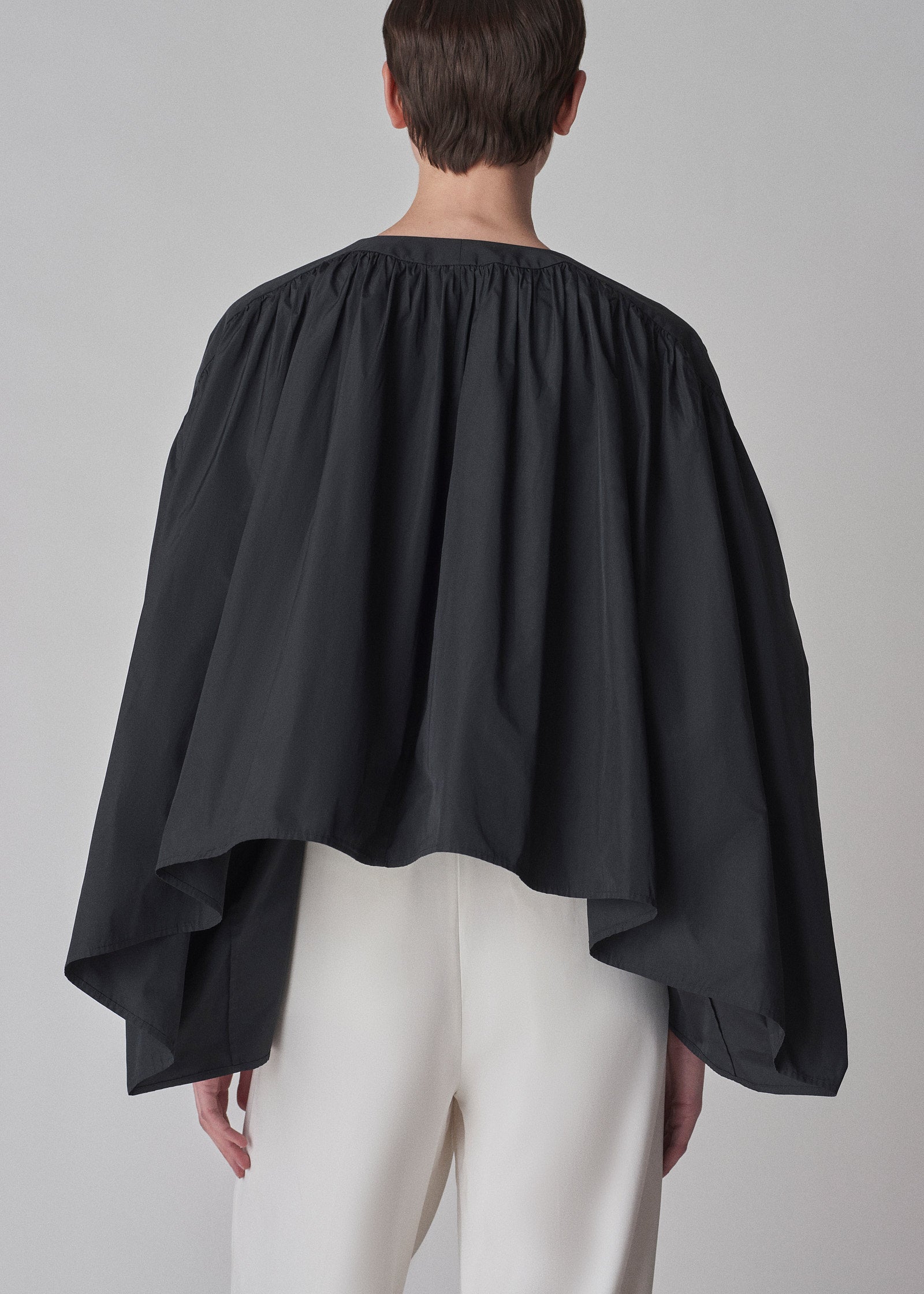 Gathered Tunic Blouse in Taffeta - Black - CO Collections