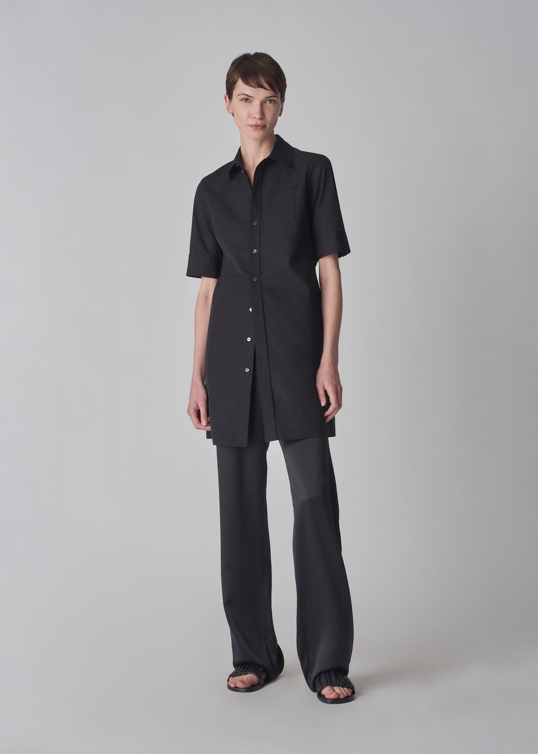 Fitted Shirtdress in Cotton Poplin - Black - CO Collections