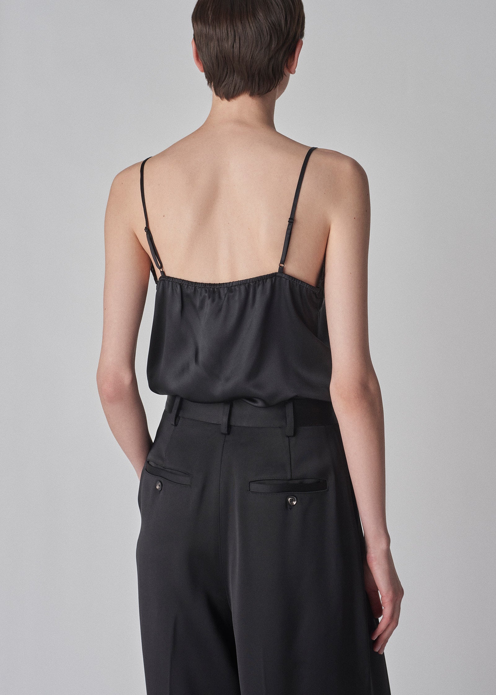 Lace Camisole in Silk Satin - Black - CO Collections