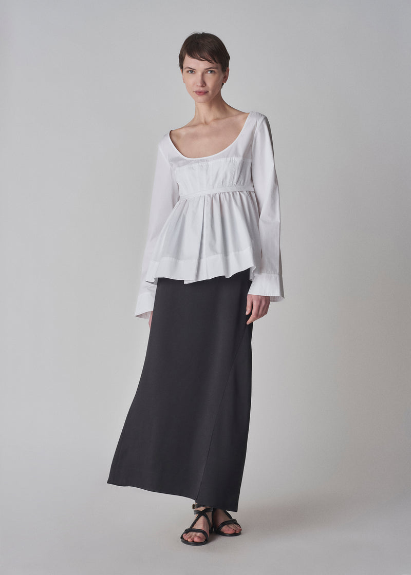Long Peplum Skirt in Satin Crepe - Black - CO