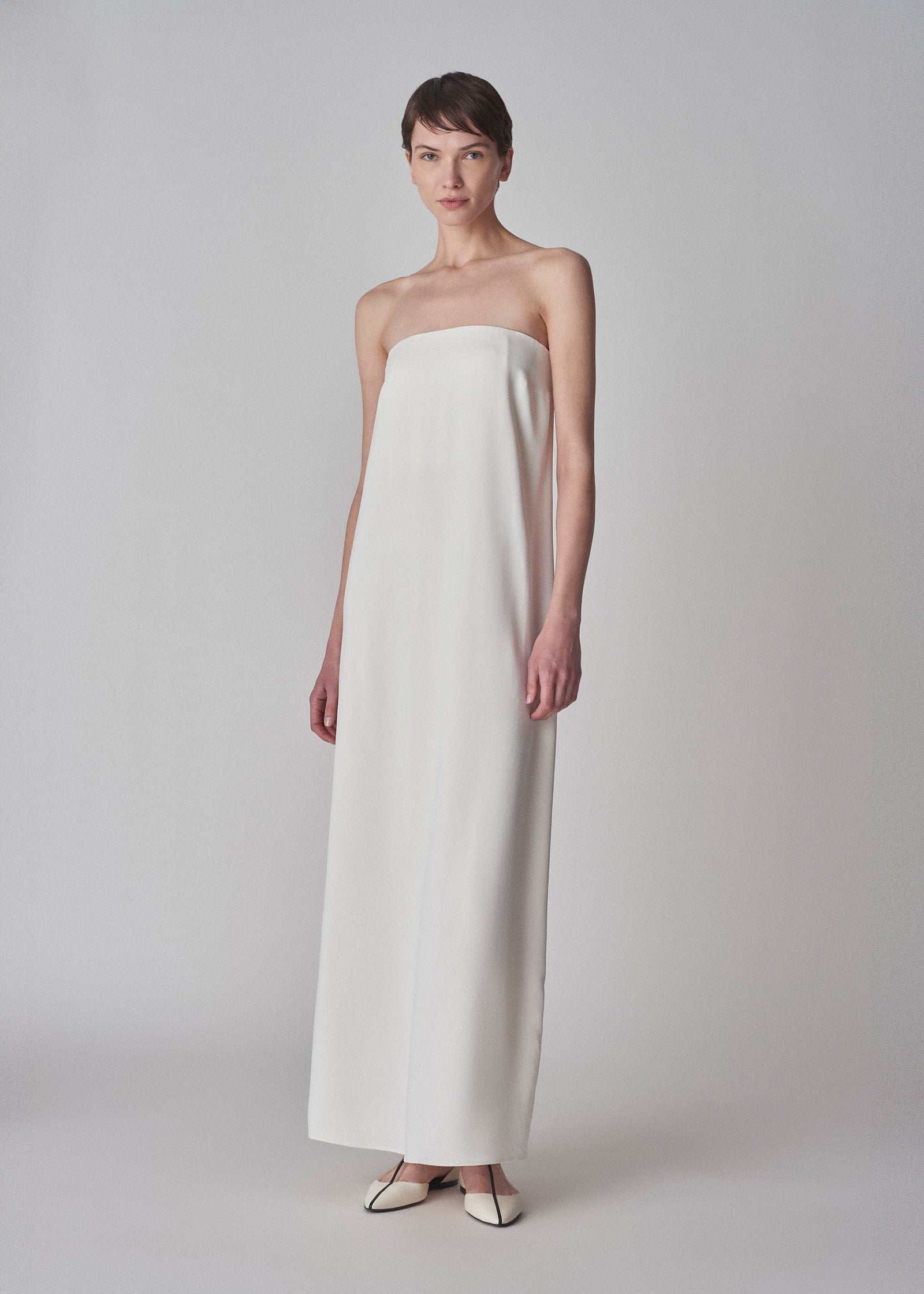 Strapless Column Dress in Viscose Crepe - Ivory - CO Collections