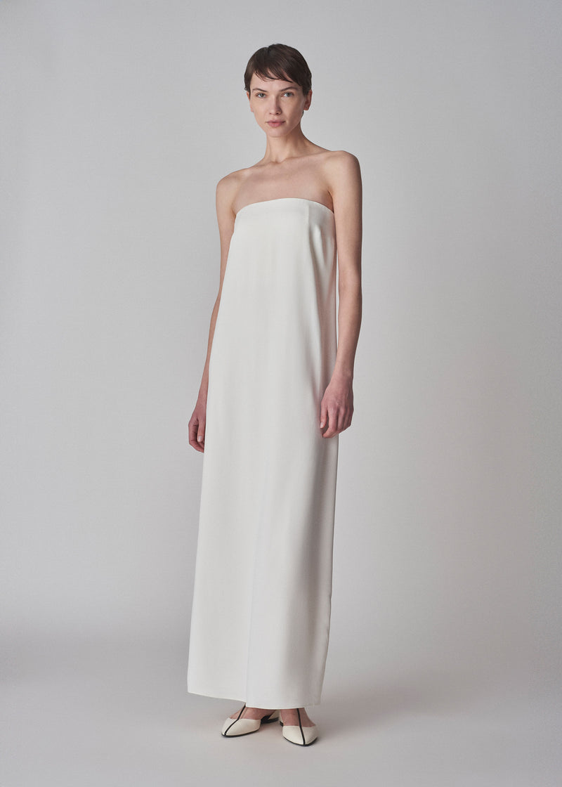 Strapless Column Dress in Viscose Crepe - Ivory - CO