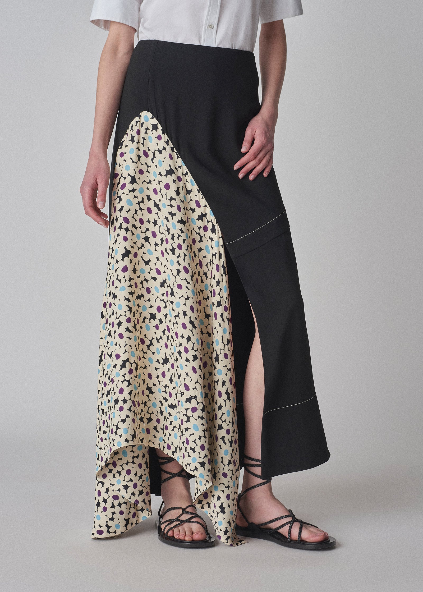 Patchwork Drape Skirt in Satin Viscose - Black - CO Collections