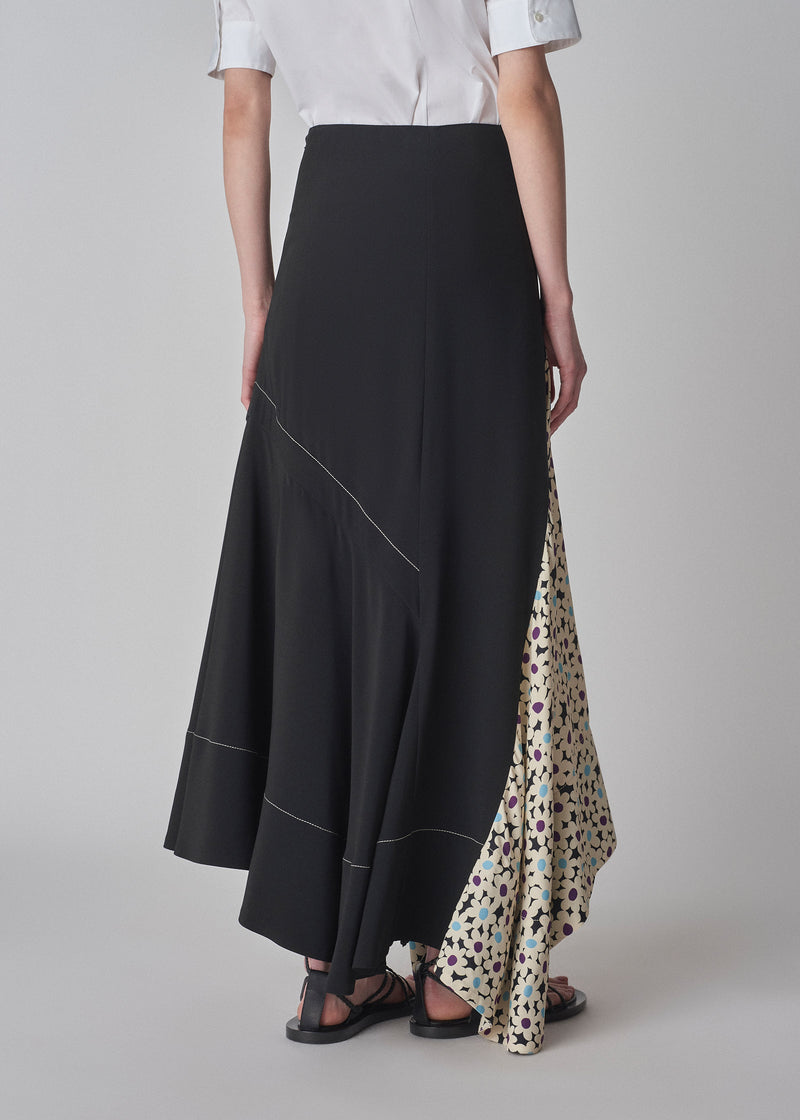 Patchwork Drape Skirt in Satin Viscose - Black - CO