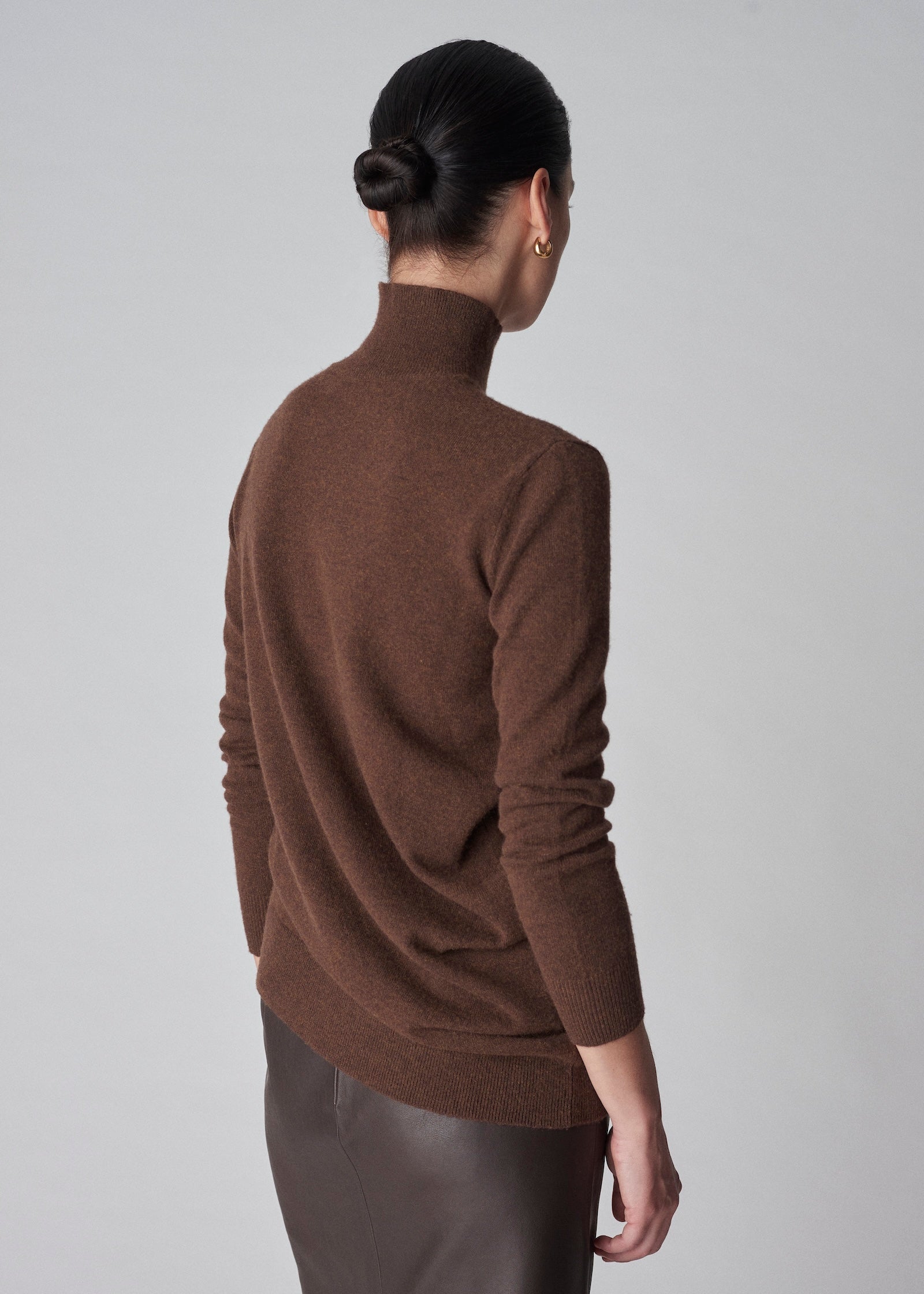 Draped Turtleneck Top in Cashmere - Brown - CO Collections