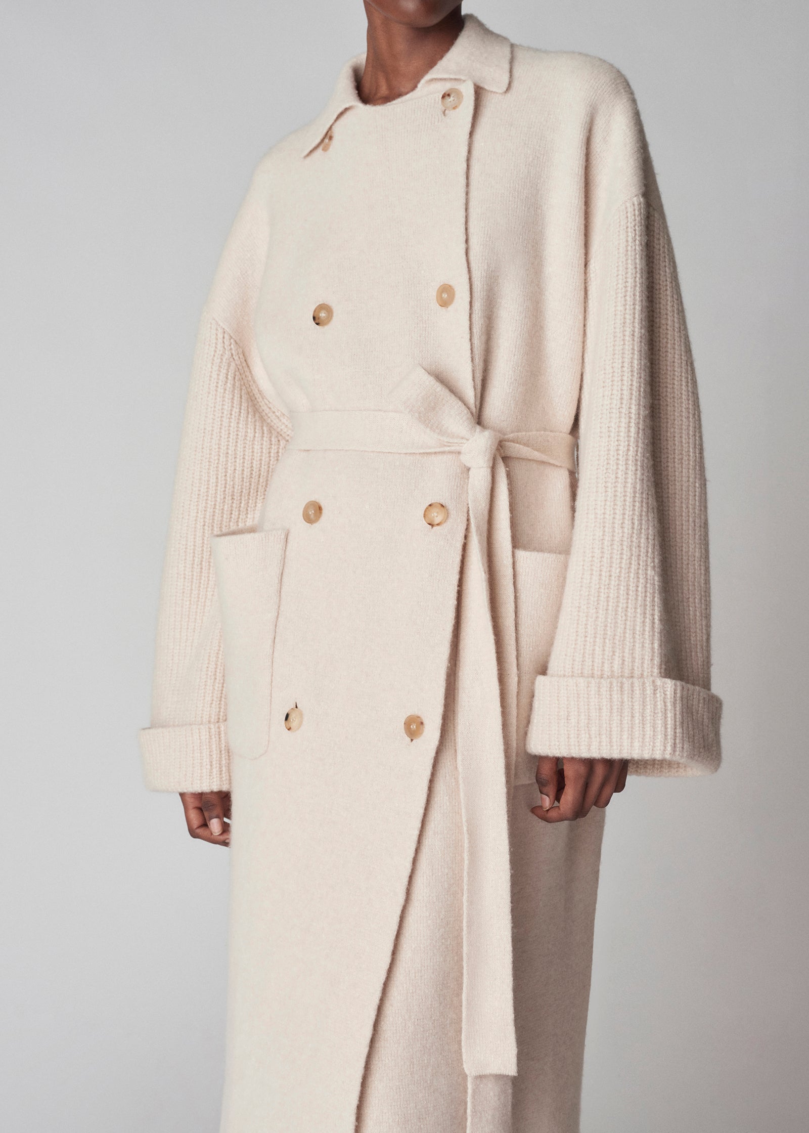 Oversized Sweater Trench in Tweed Knit - Ivory