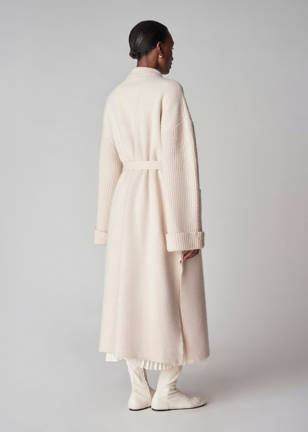 Oversized Sweater Trench in Tweed Knit - Ivory - CO