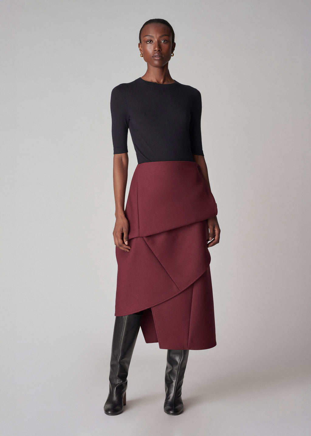 A-Line Skirt in Virgin Wool - Bordeaux - CO