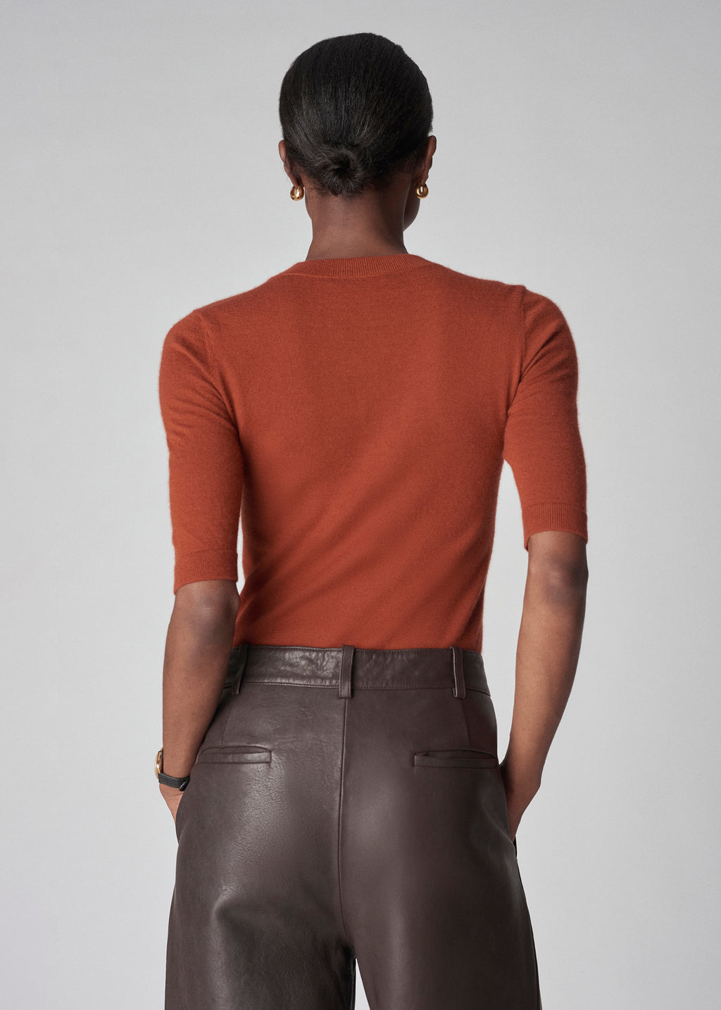 Short Sleeve Knit Top in Fine Cashmere - Tamarind - CO