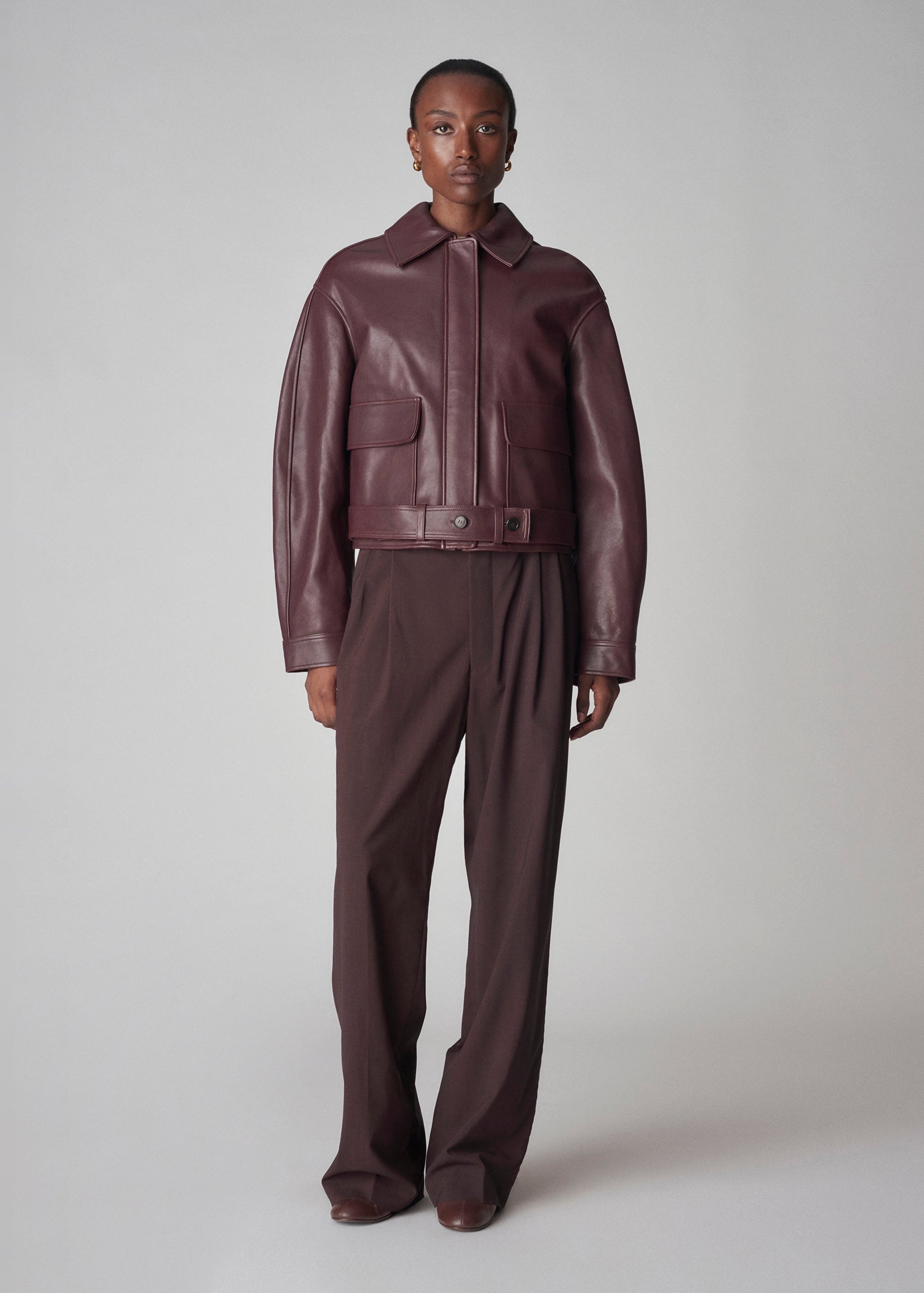 Bomber Jacket in Lambskin - Bordeaux - CO