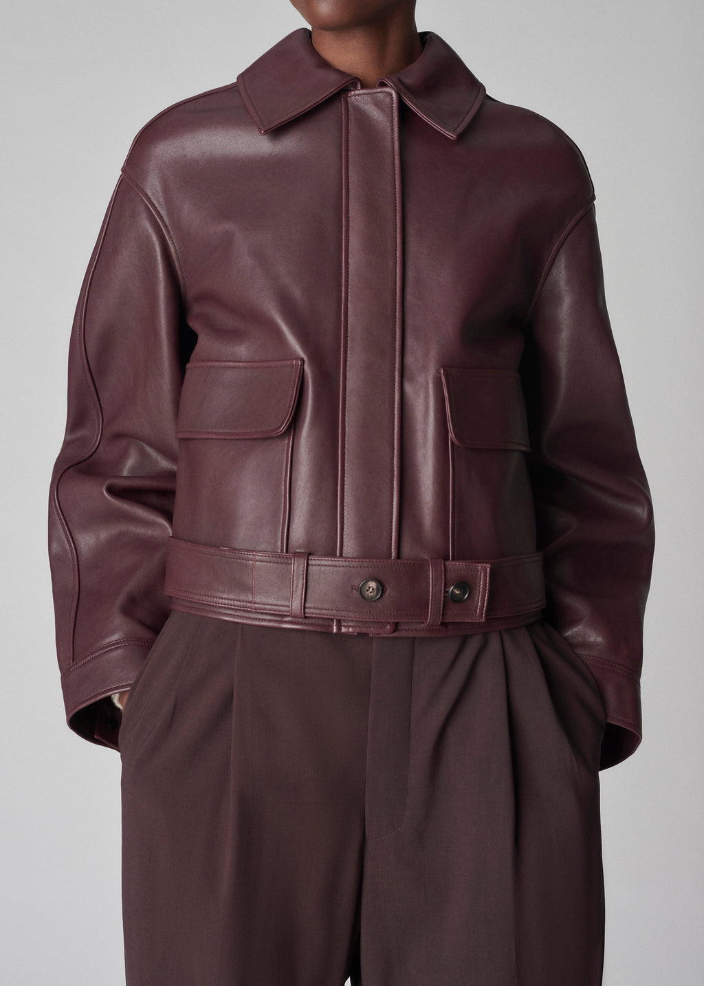 Bomber Jacket in Lambskin - Bordeaux - CO