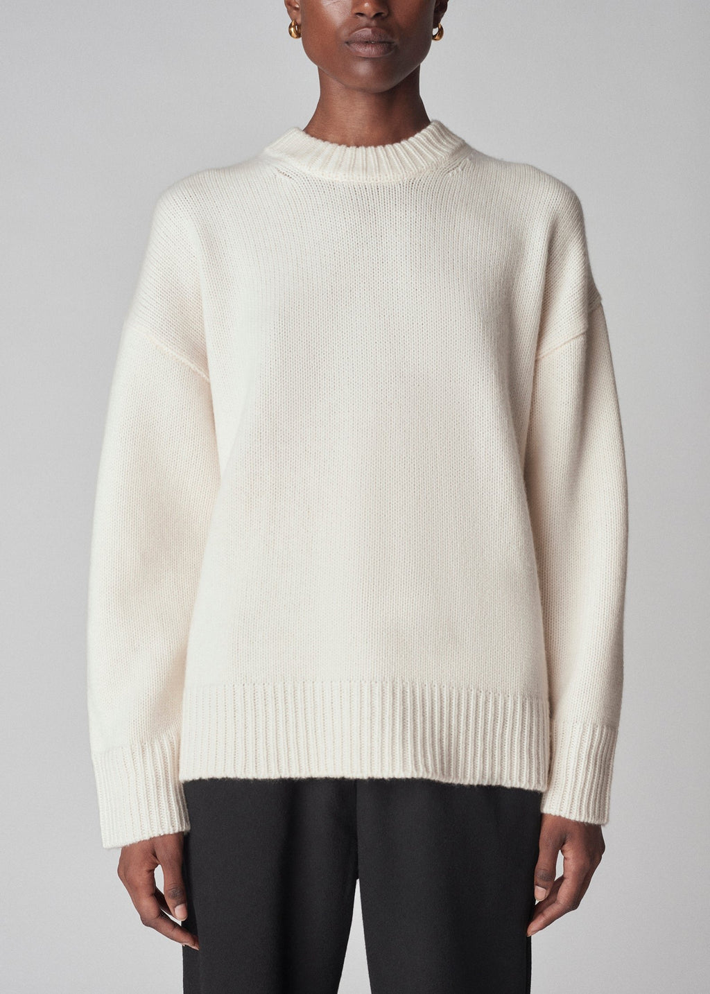 Boyfriend Crew Neck in Wool Cashmere - Ivory - CO