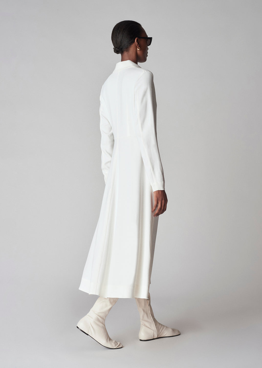 Long Sleeve Shirt Dress  in Crepe - Ivory - CO