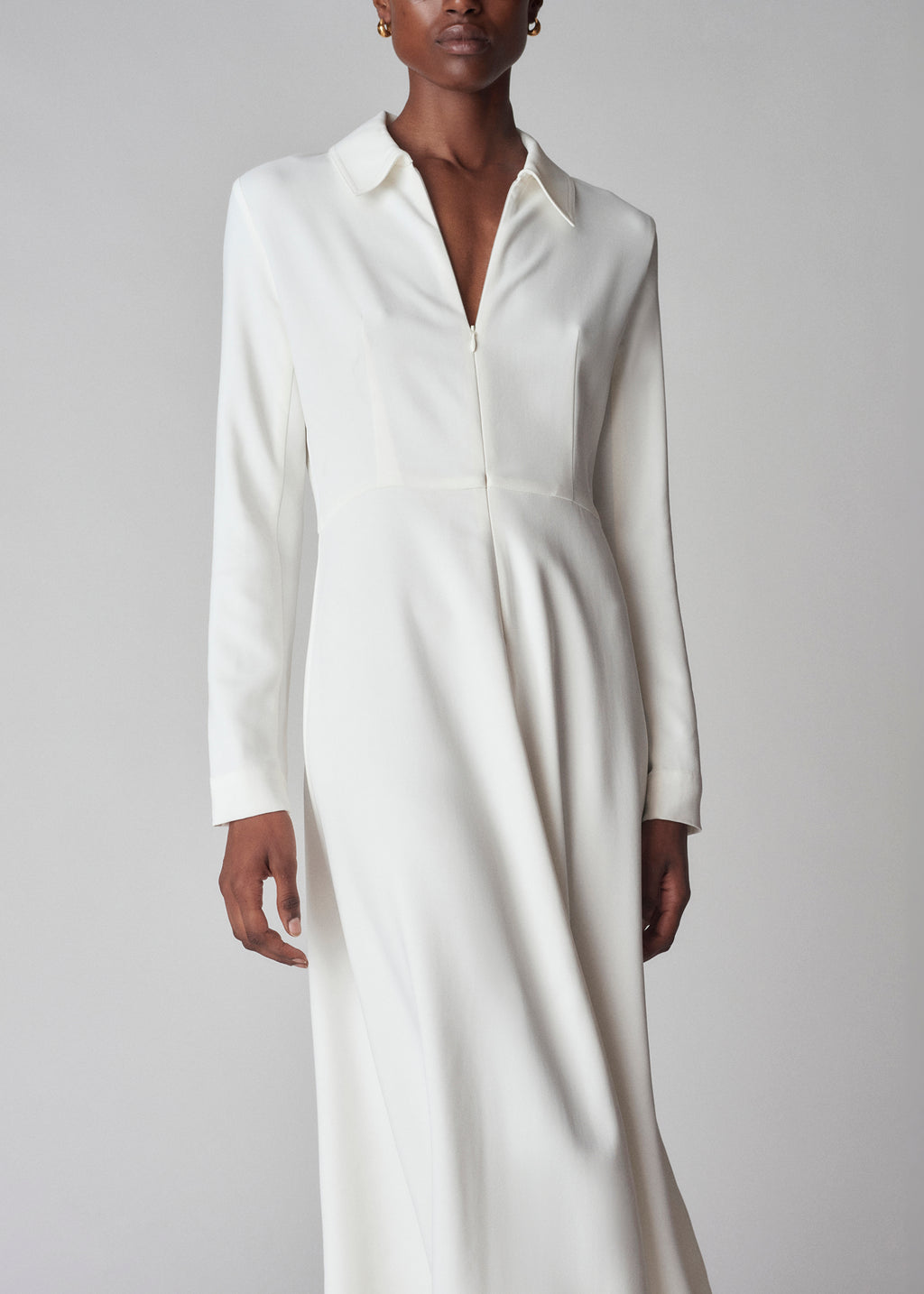 Long Sleeve Shirt Dress  in Crepe - Ivory - CO