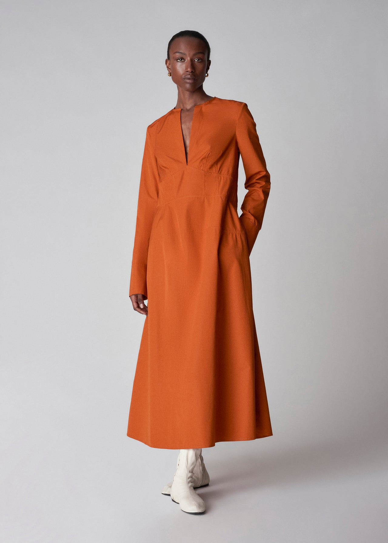 A-Line Kaftan Dress in Cotton Poplin - Tamarind