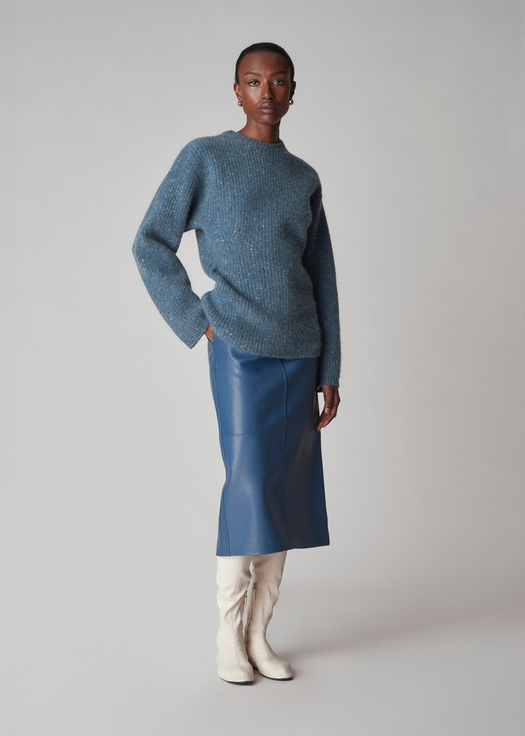 Hourglass Sweater in Tweed Knit - Blue Melange - CO