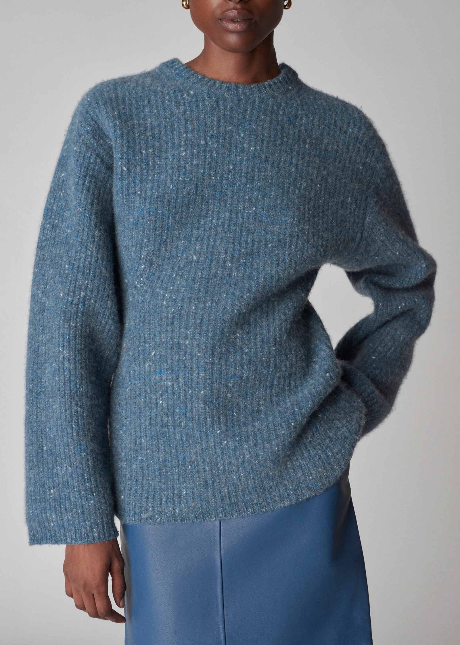 Hourglass Sweater in Tweed Knit - Blue Melange